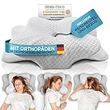 Glückstoff® Orthopädisches Kissen (Zertifiziert für alle Schlaftypen) Kopfkissen Nackenschmerzen aus Memory Foam | Nackenstützkissen Ergonomisches Kopf-Kissen Seitenschläferkissen Weiß